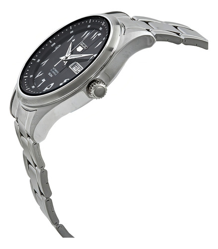 Relógio Masculino Seiko 5 Sports Arabic Dial Correia Prateado Bisel Prateado Fundo Preto