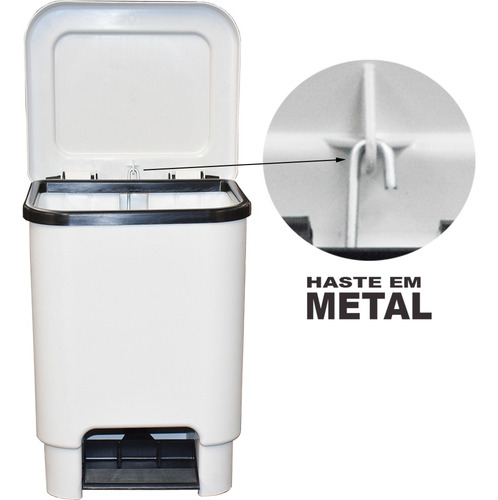 Lixeira Retangular 15 Litros Com Pedal - Branca