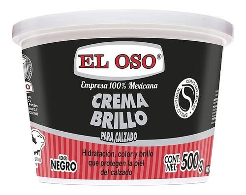 El Oso Crema Para Calzado Negro 500gr Brillo Hidrata 