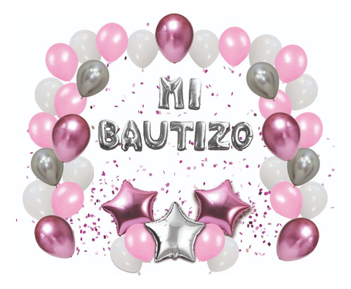 Decoración Globos Metálicos Mi Bautizo Niño/niña