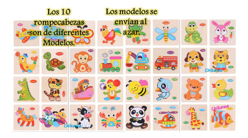 10 Rompecabezasa Figura Bloques, Madera, Niños Pequeños