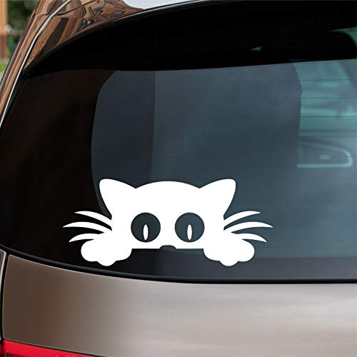 Peeking Cat White Vinyl Car Decal Sticker | Cars Trucks...