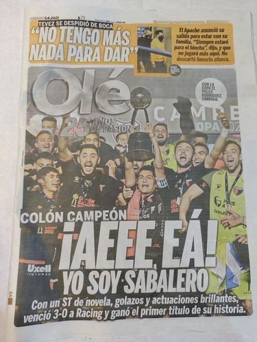 Diario Olé Colon De Sante Fe -campeón Torneo Arg. 5/6/2021