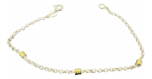 Pulsera Delicada Rolo Maciza Plata 925 Y Oro