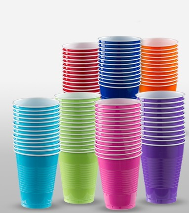 100 Vasos Desechables Plástico Colores 12oz Fiesta Evento Am