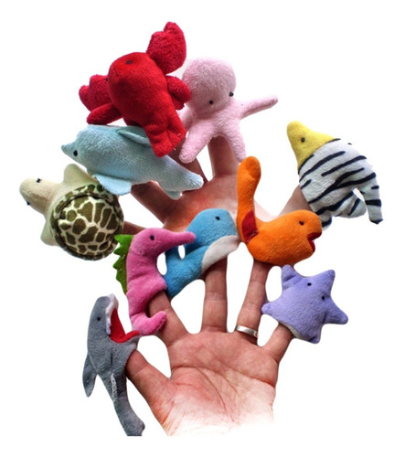 Set 10 Marionetas Animales Marinos Dedo Títeres Peluche 