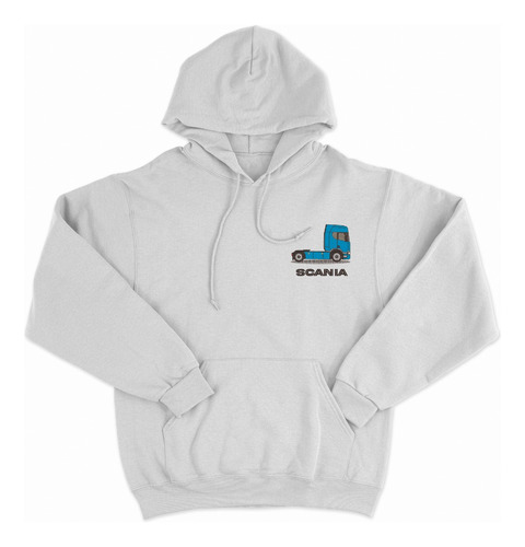 Hoodie Canguro Capucha Hombre Bordado Scania Camión Azul