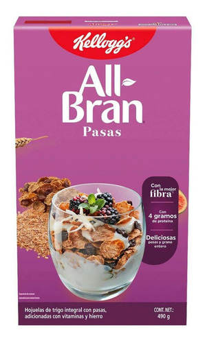 Cereales Kellogg's All Bran Sabor Pasas 1 Caja De 490g