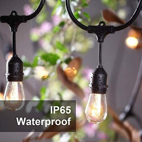 -Indoor/Outdoor String Lights Commercial String Lights Patio Lights Light Strings 3 Spares SUNTHIN 2-Pack 48ft String of Lights with 15 x E26 Sockets and Hanging Loops 18 x 11 Watt S14 Bulbs 
