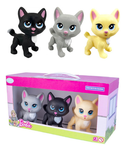 Kit Com 3 Minis Gata Cinza Preto E Creme Mini Pets Da Barbie