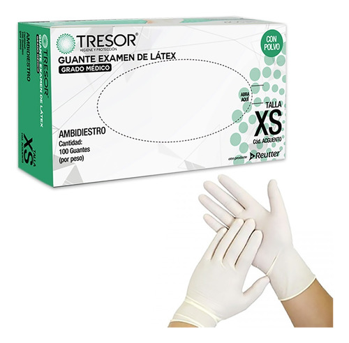 Guantes Examinación Blanco C/p Talla M Látex X 100ud  Tresor