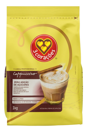 Café instantâneo cappuccino 3 Corações Profissional Solúvel tradicional sem glúten pacote 1 kg