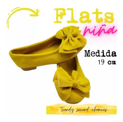 Flats Zapatos De Gamuza Moño Amarillo Niña. La Segunda Bazar