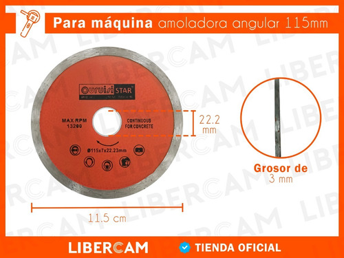 Imagen 4 de 10 de Disco Diamantado Para Amoladora Angular 115mm Continuo