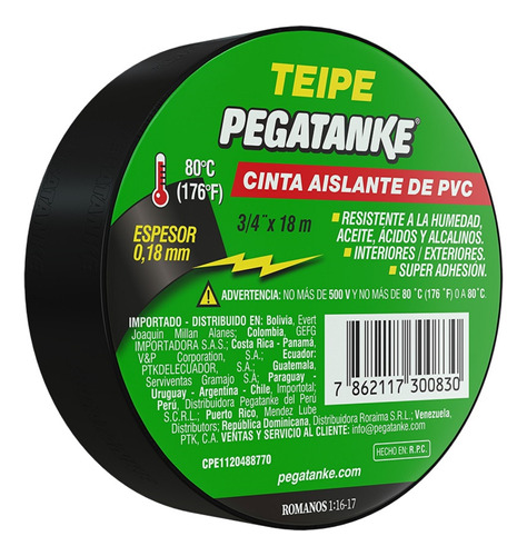 Pegatanke Teipe Cinta Aislante De Pvc 3/4  18 M