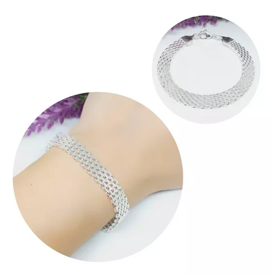 Pulsera Malla Tejida De Acero Blanco Eslabón Panter