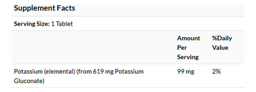 Gluconato De Potássio 99mg Now Foods 100 Tabs Importado
