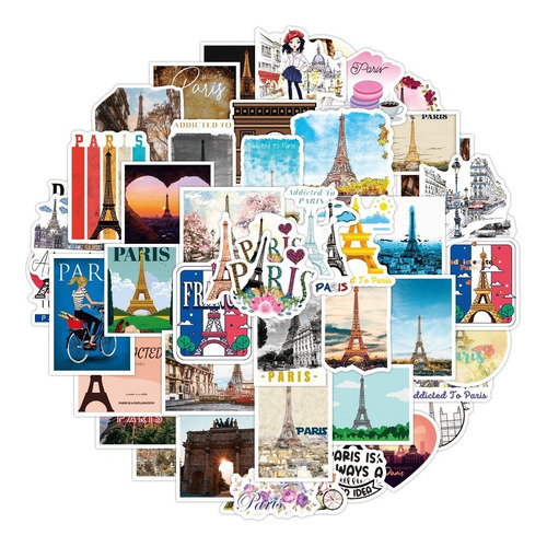 Torre Eiffel Paris 50 Calcomanias Stickers Pvc Vs Agua Kawai