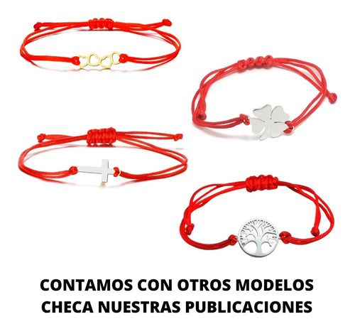 Imagen 4 de 5 de Pulsera Roja Protección Corazones Ajustable Acero Dorado