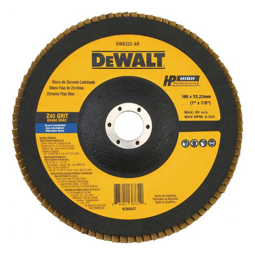 Disco Flap Fibra 7 Pol X 7/8 Grão 40 Dw8322-ar Dewalt