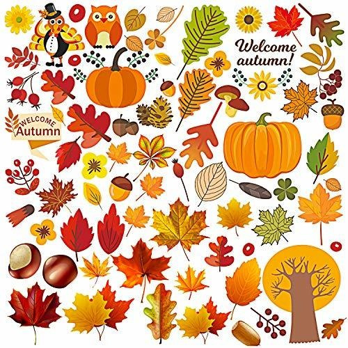 Haimay 18 Sheet Thanksgiving Window Stickers Autumn Leaves W