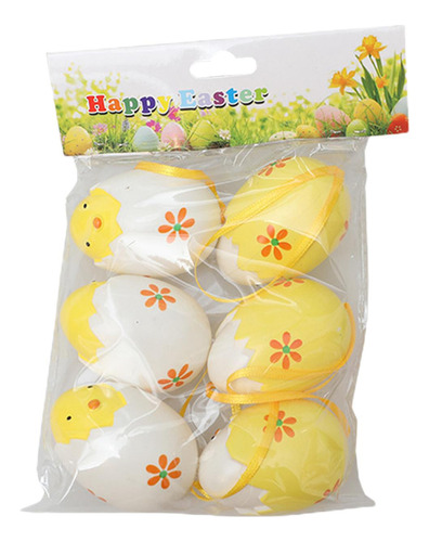 6 Uds Adornos Colgantes De Huevos De Pascua, Blanco Amarillo