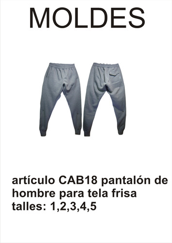 Moldes Para Ropa Industrial Pantalón De Hombre Tela Frisa 1,2,3,4,5