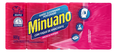 Sabão em pão Minuano Glicerinado com Amaciante  900 g  pacote x 5