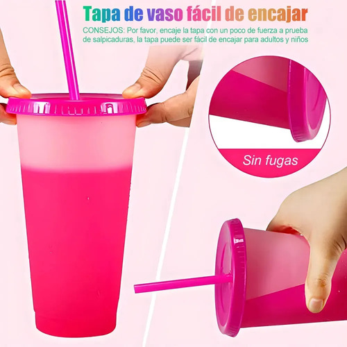 Vasos Magicos Cambian De Color Con Tapa Y Popote 710ml 20pzs