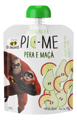 Purê de Frutas Pera e Maçã Os Incríveis Pic-Me Squeeze 90g