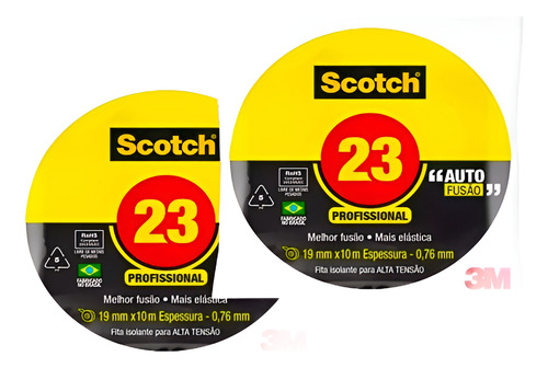 Kit 02 Fita Auto Fusão Scotch 23br Alta Tensão 19mmx2m  3m