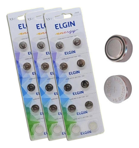Cartela De Pilhas Bateria Elgin Lr44 Ag3 Lr1154 1,5 V Kit 3
