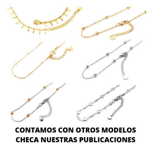 Imagen 8 de 8 de Pulsera De Tobillo Mujer Corazón Doble De Acero Dorado Pie