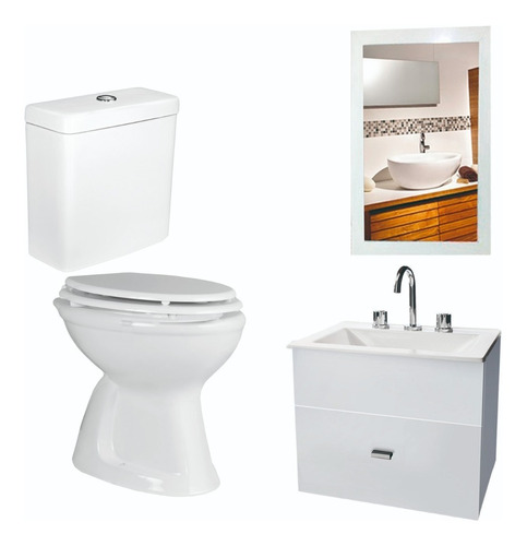 Combo De Baño Inodoro Oniro Vanitory Blanco 50 Cm Espejo