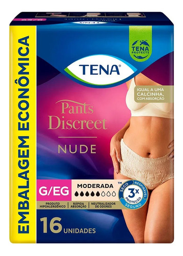 Tena Pants Discreet Nude - Tam: G/eg - Com 16 Unidades