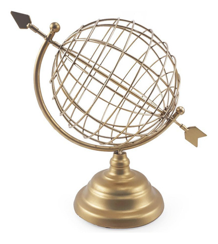 Globo Terrestre Flecha Em Metal Dourado 26x18 Cm