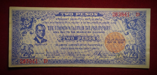 Billete 2 Pesos 1942 Filipinas Pick S647 B 