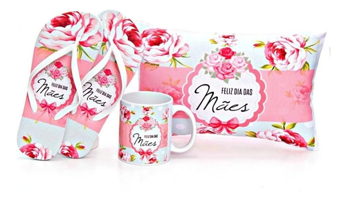 Kit Presente Dias Das Mães Linda Xicara Almofada Chinelo Top
