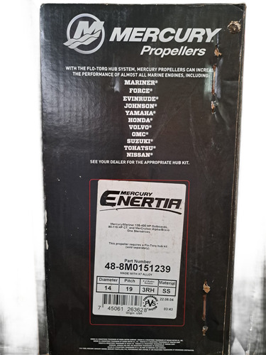 Hélice Enertia Inox 14x19 Mercury Original Cod 8m0151239