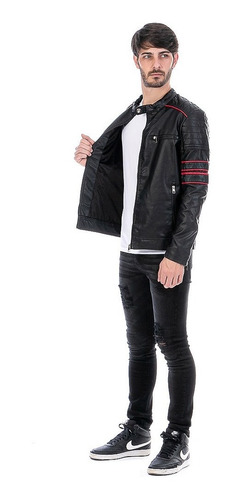 Imagen 5 de 5 de Chamarra Vinipiel Para Hombre Tipo Biker Forro Peluche Fino