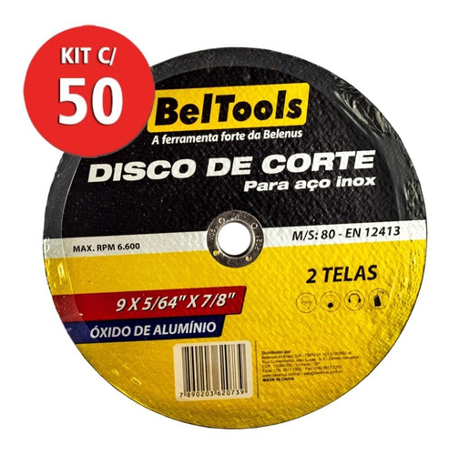 Kit 50 Disco De Corte 9 X 7/8 Aço Inox Beltools