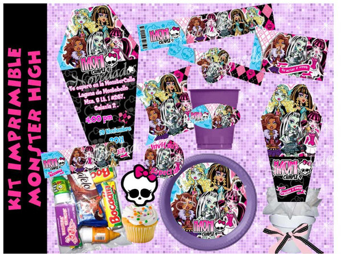 Kit Imprimible Monster High Etiquetas Fiesta Invitacion