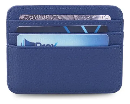 Tarjetero De Dama Con Visor Al Frente 3 Tarjetas Lincolns Color Azul Noche Diseño De La Tela Liso