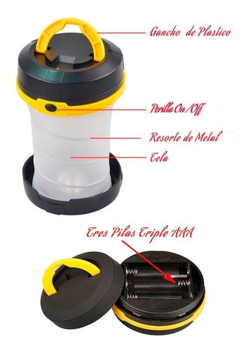 Imagen 2 de 10 de Linterna Camping Plegable Farol Led A Pilas Vacaciones West