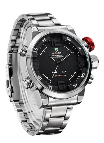 Relógio Masculino Weide Anadigi Wh-2309 Prata Vermelho