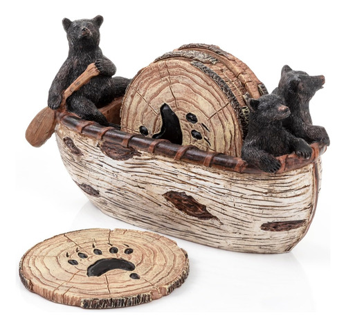 Juego De Posavasos De Oso De 6 Posavasos Rústicos De Tamaño