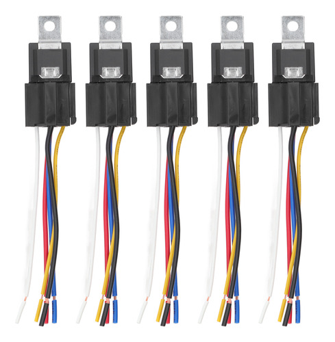 Relé Automotriz De 12v, 40a, 5 Pines, 5 Cables, 5 Pzs.