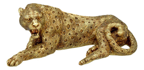 Escultura Leopardo Decorativo Em Resina Dourado 12,5cm