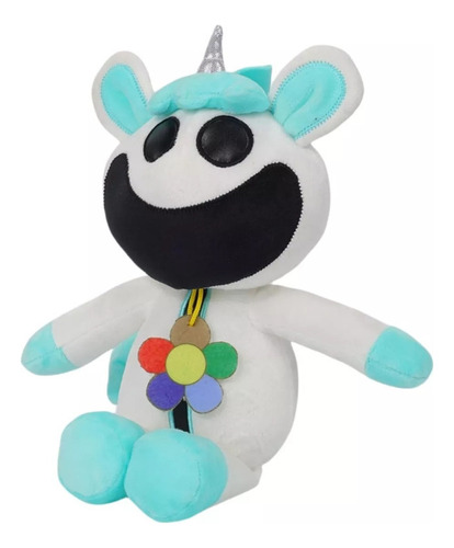 1 Animalito De Peluche Sonriente Unicornio Blanco Y Azul