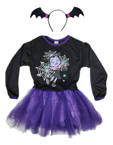 Vestido Disfraz Vampirina Blanco O Negro Tutu Manga Larga